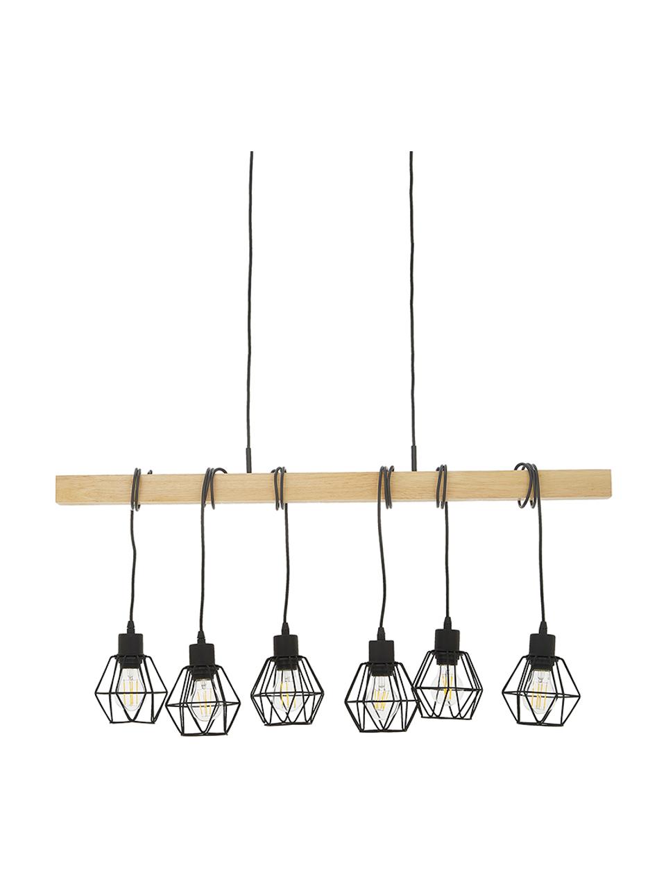 Hanglamp Townshend, Zwart, houtkleurig, 100 x 110 cm