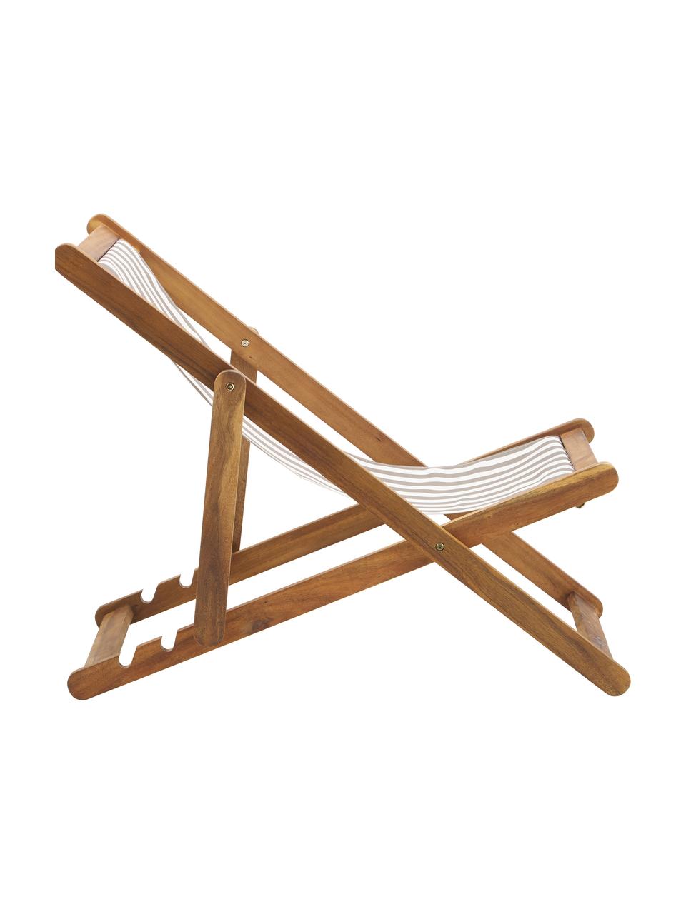 Tumbona plegable Zoe, Asiento: 100% poliéster, Estructura: madera de acacia aceitada, Beige, blanco, An 59 x F 91 cm