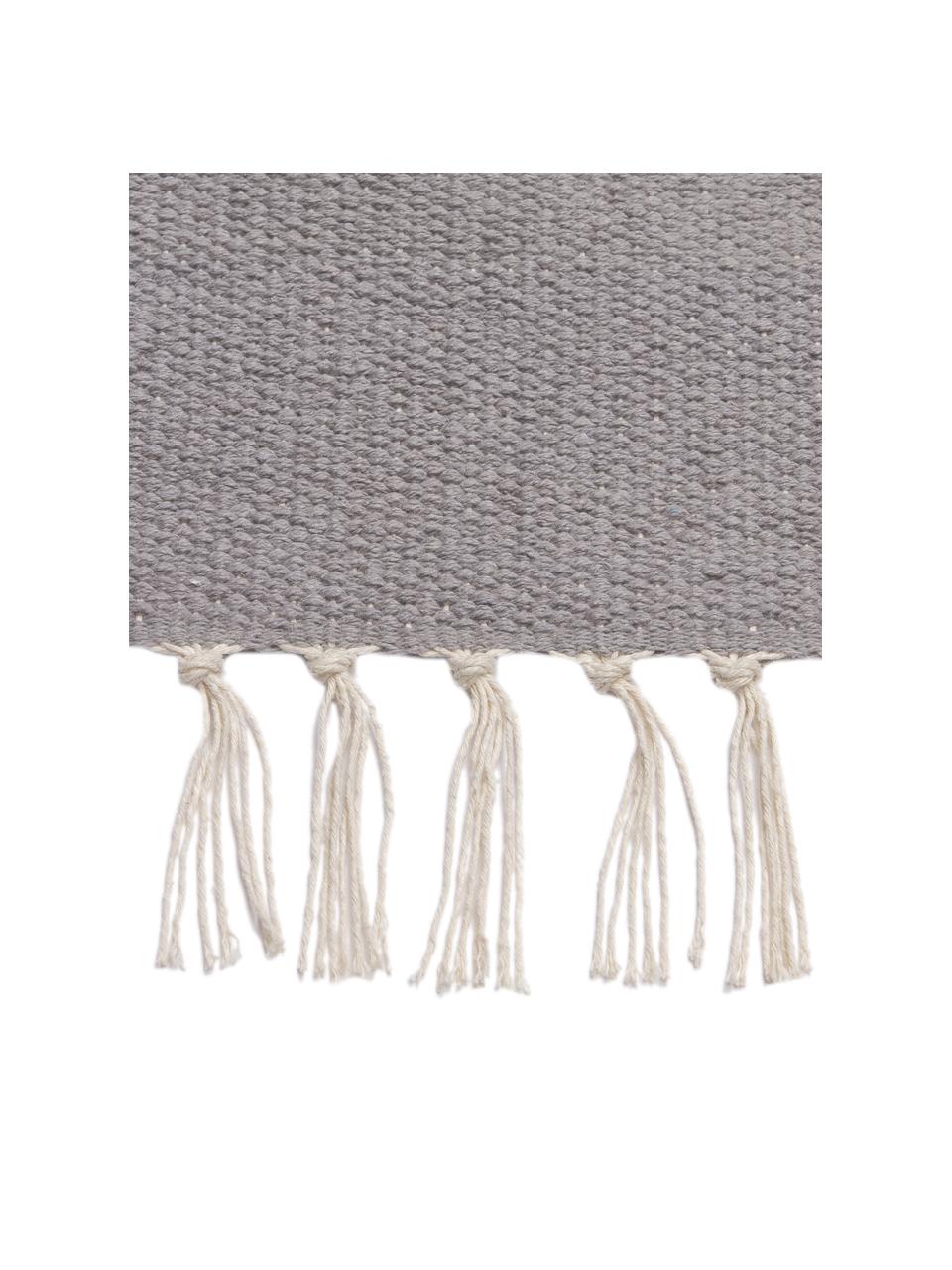 Handgewebter Kelim-Teppich Indiana, 100% Bio-Baumwolle, GOTS-zertifiziert, Rosa, Gelb, Grau, B 80 x L 150 cm (Größe XS)