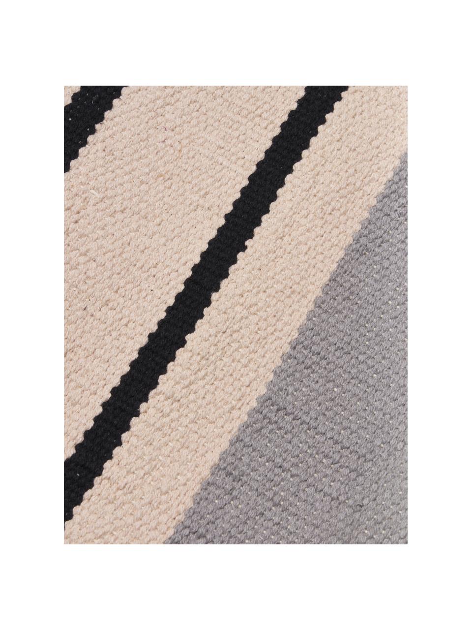 Handgeweven kelim vloerkleed Indiana, 100% biokatoen, GOTS-gecertificeerd, Roze, geel, grijs, B 120 x L 180 cm (maat S)