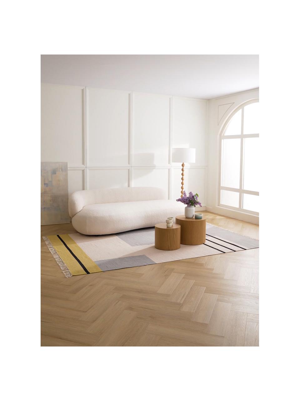Handgeweven kelim vloerkleed Indiana, 100% biokatoen, GOTS-gecertificeerd, Roze, geel, grijs, B 120 x L 180 cm (maat S)
