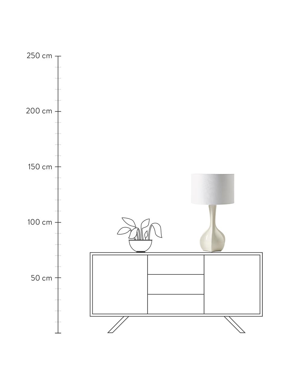 Große Tischlampe Kash mit Keramikfuß, Lampenschirm: Leinen, Lampenfuß: Keramik, Weiß, Cremeweiß, Ø 38 x H 68 cm