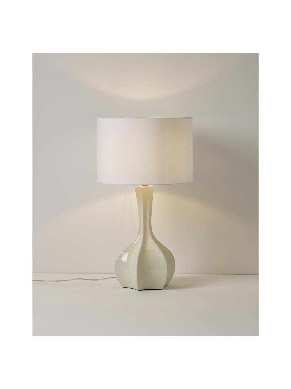 Große Tischlampe Kash mit Keramikfuß, Lampenschirm: Leinen, Lampenfuß: Keramik, Weiß, Cremeweiß, Ø 38 x H 68 cm