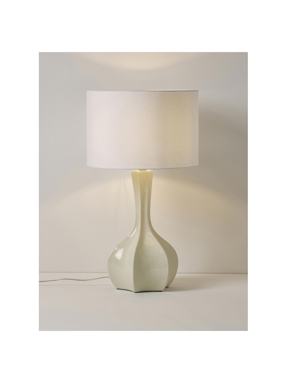 Große Tischlampe Kash mit Keramikfuß, Lampenschirm: Leinen, Lampenfuß: Keramik, Weiß, Off White, Ø 38 x H 68 cm