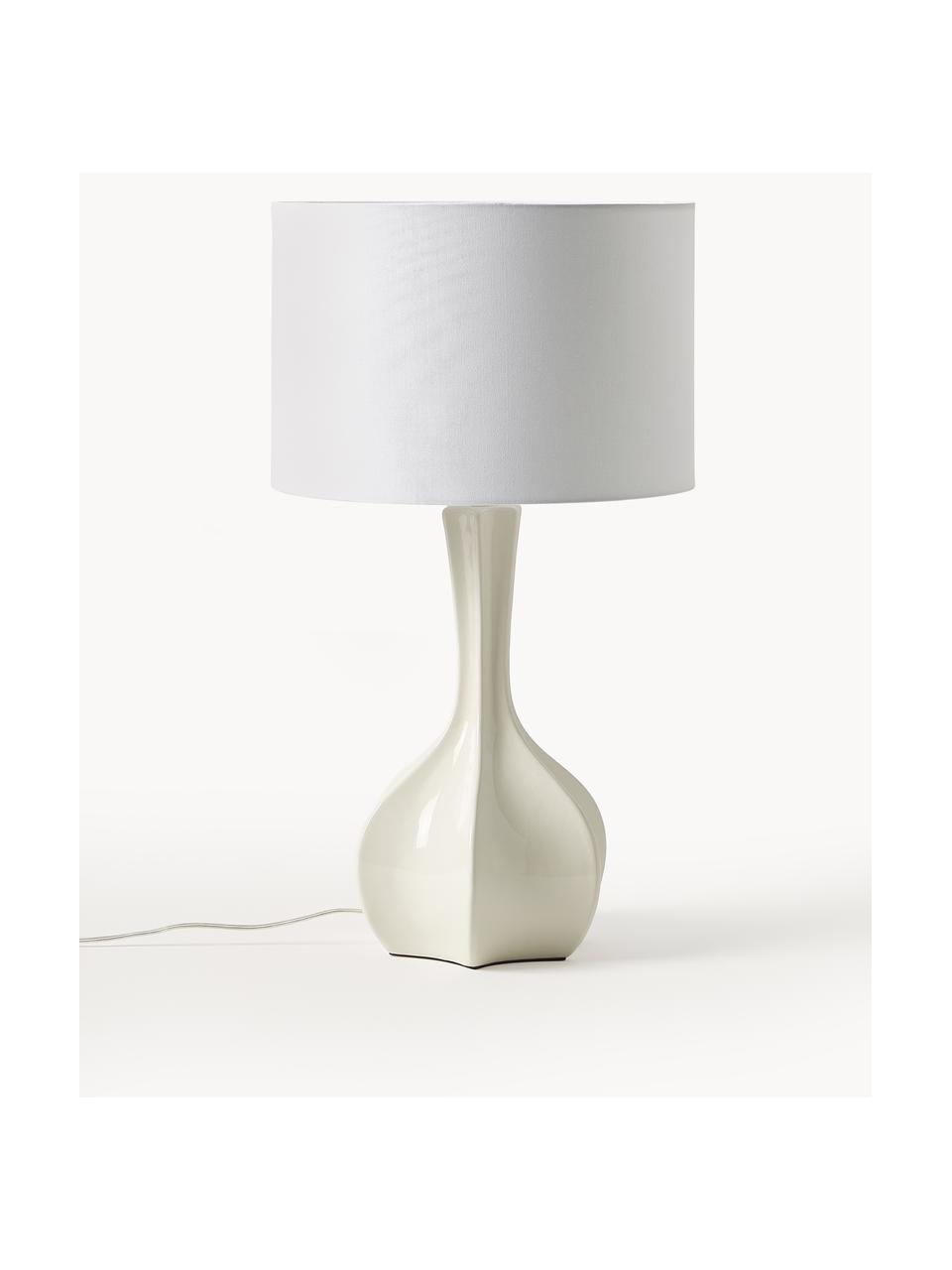 Grote tafellamp Kash met keramische voet, Lampenkap: linnen, Lampvoet: keramiek, Wit, gebroken wit, Ø 38 x H 68 cm