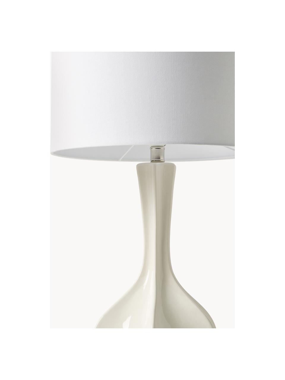 Große Tischlampe Kash mit Keramikfuß, Lampenschirm: Leinen, Lampenfuß: Keramik, Weiß, Off White, Ø 38 x H 68 cm