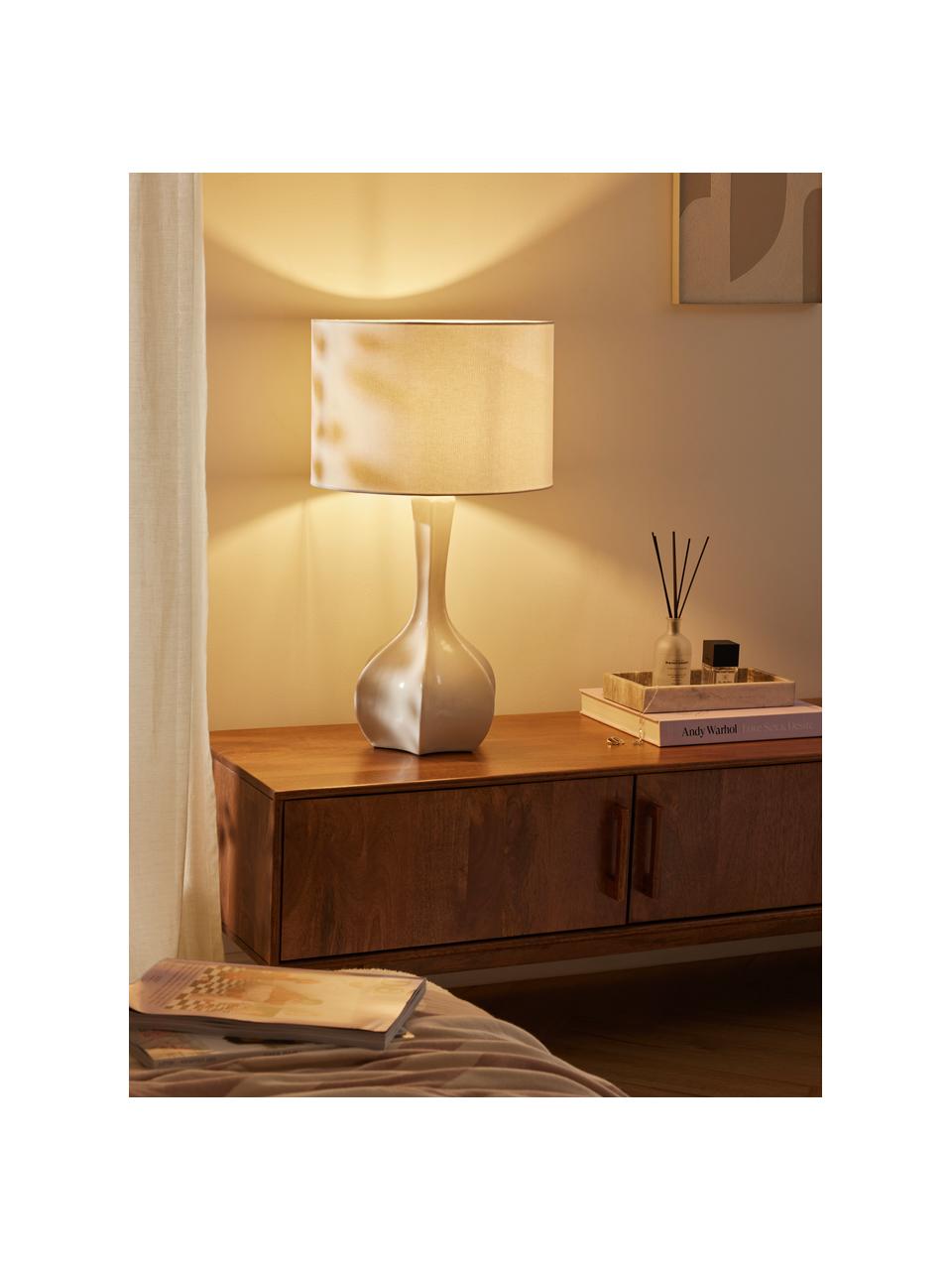 Grande lampe à poser pied en céramique Kash, Blanc, blanc cassé, Ø 38 x haut. 68 cm