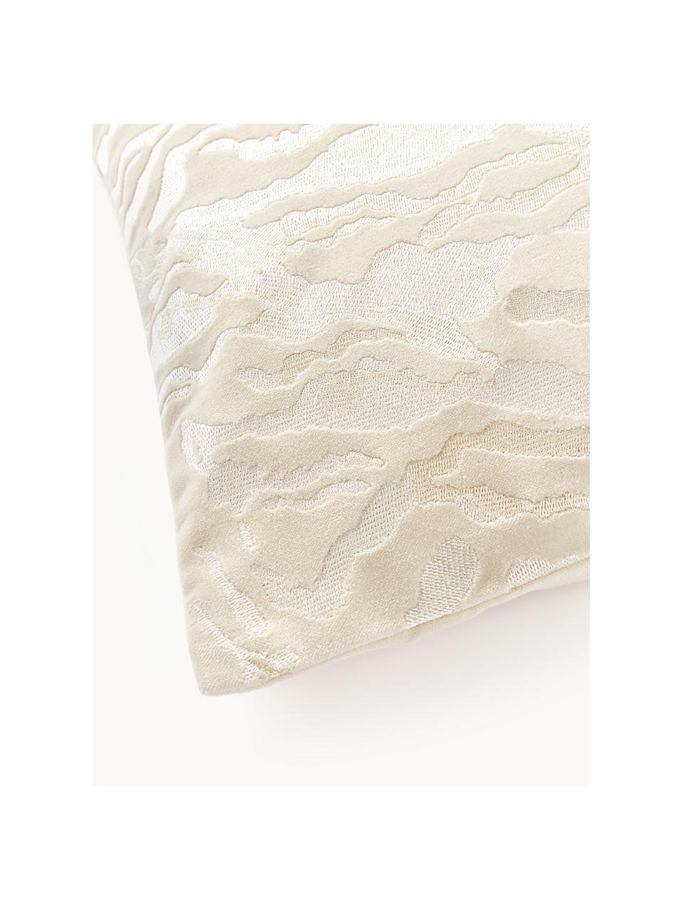 Abstrakte Samt-Kissenhülle Phoenix, 100 % Baumwolle, Samt, Off White, B 45 x L 45 cm