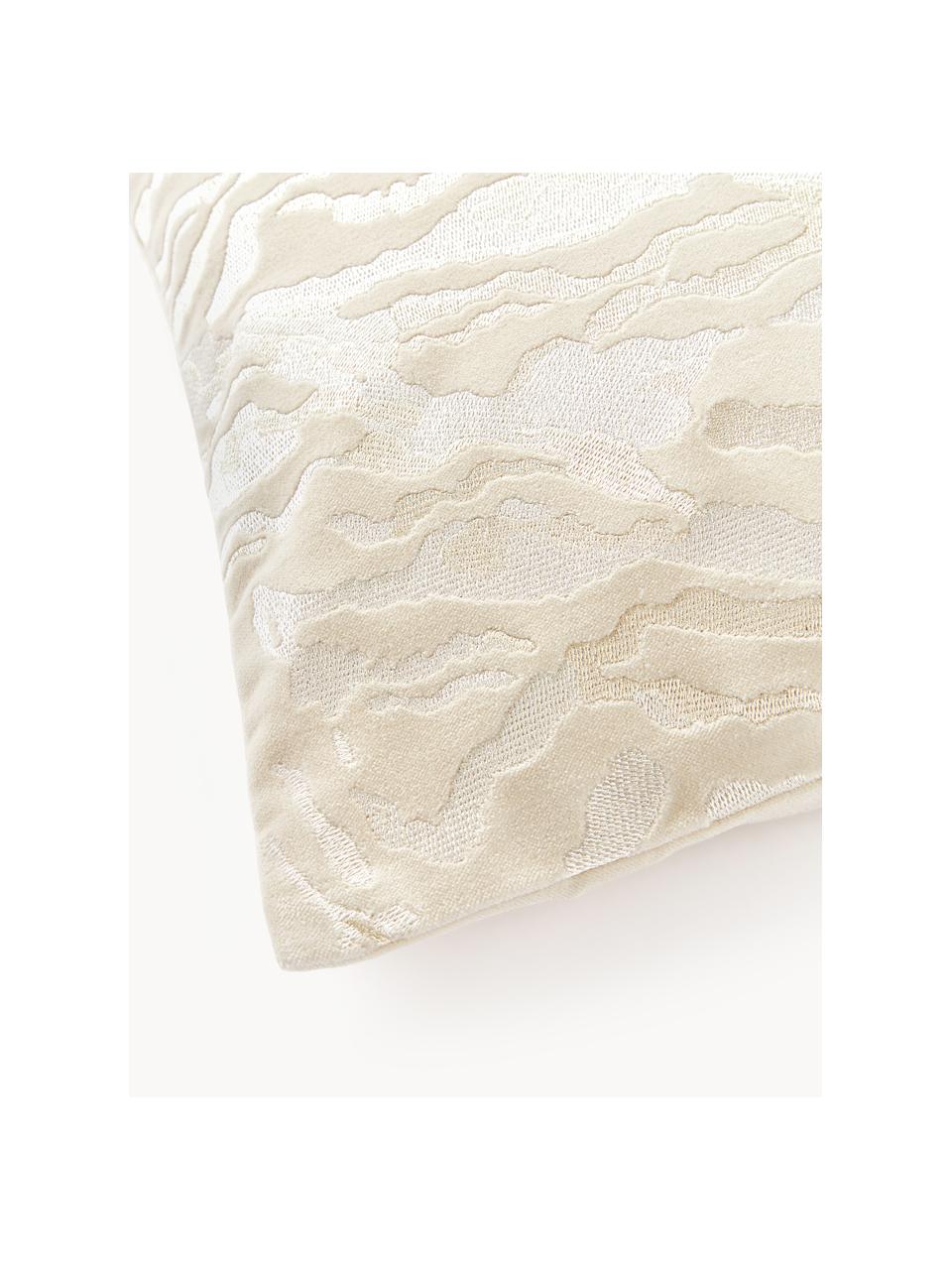 Copricuscino in velluto astratto Phoenix, 100 % cotone, velluto, Bianco latte, Larg. 45 x Lung. 45 cm