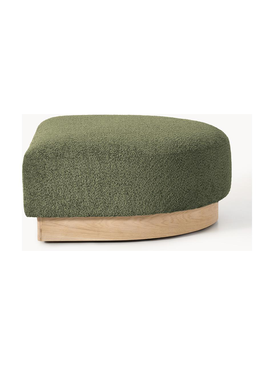 Pouf en peluche-bouclette Natalie, Peluche-bouclette vert foncé, bois de hêtre clair, larg. 91 x haut. 45 cm