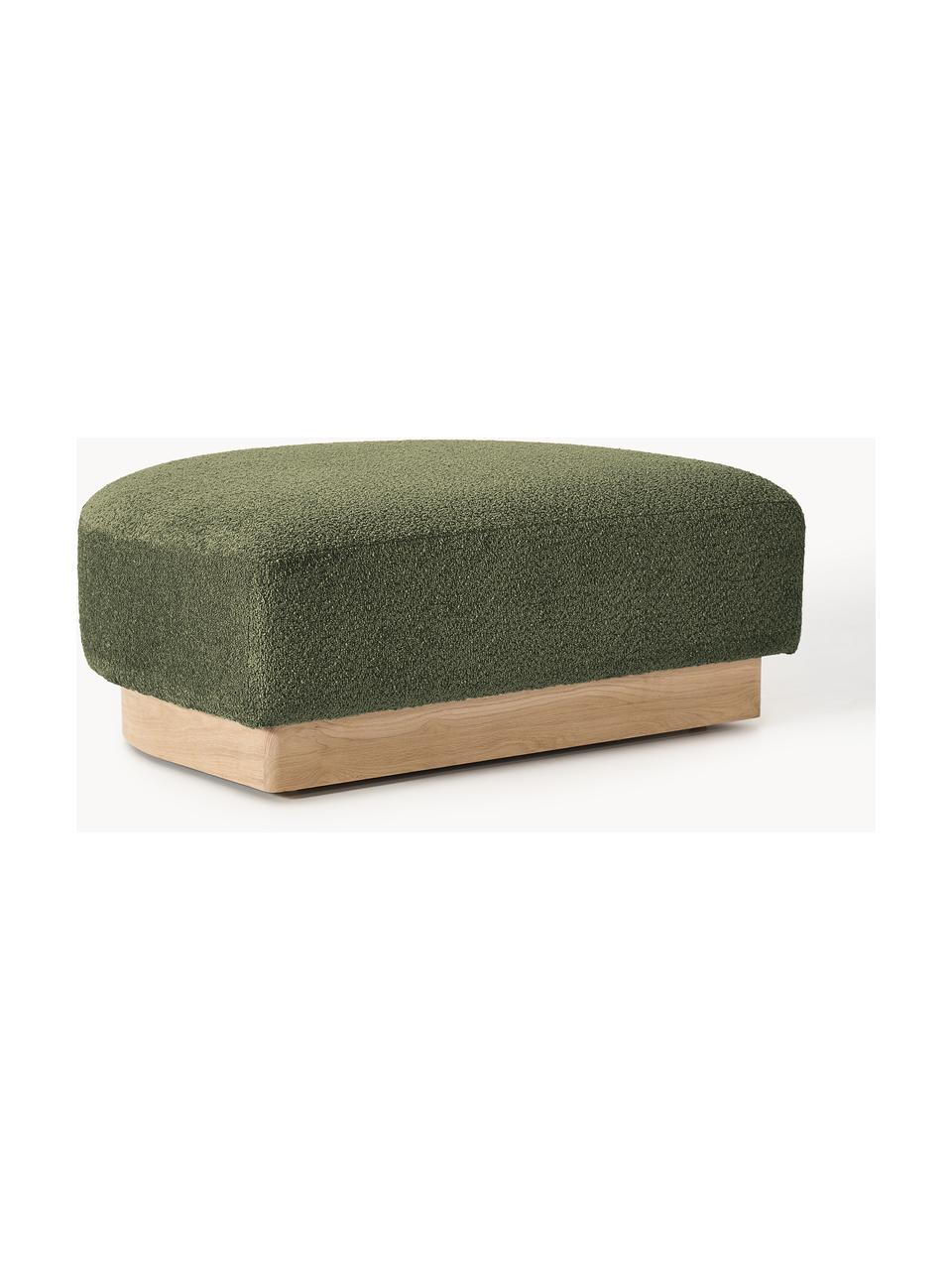 Pouf en peluche-bouclette Natalie, Peluche-bouclette vert foncé, bois de hêtre clair, larg. 91 x haut. 45 cm