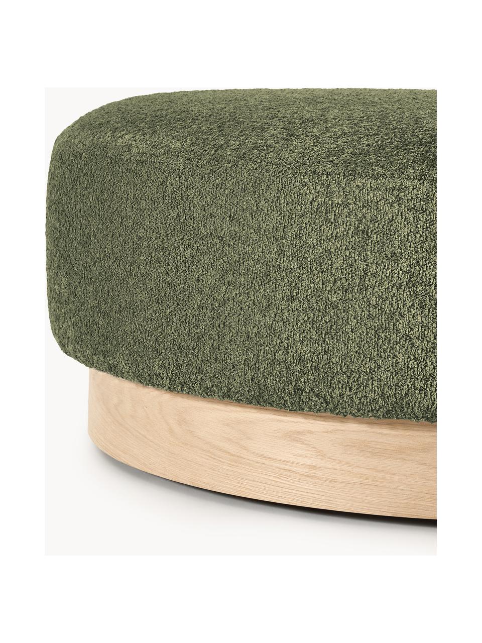 Pouf en peluche-bouclette Natalie, Peluche-bouclette vert foncé, bois de hêtre clair, larg. 91 x haut. 45 cm