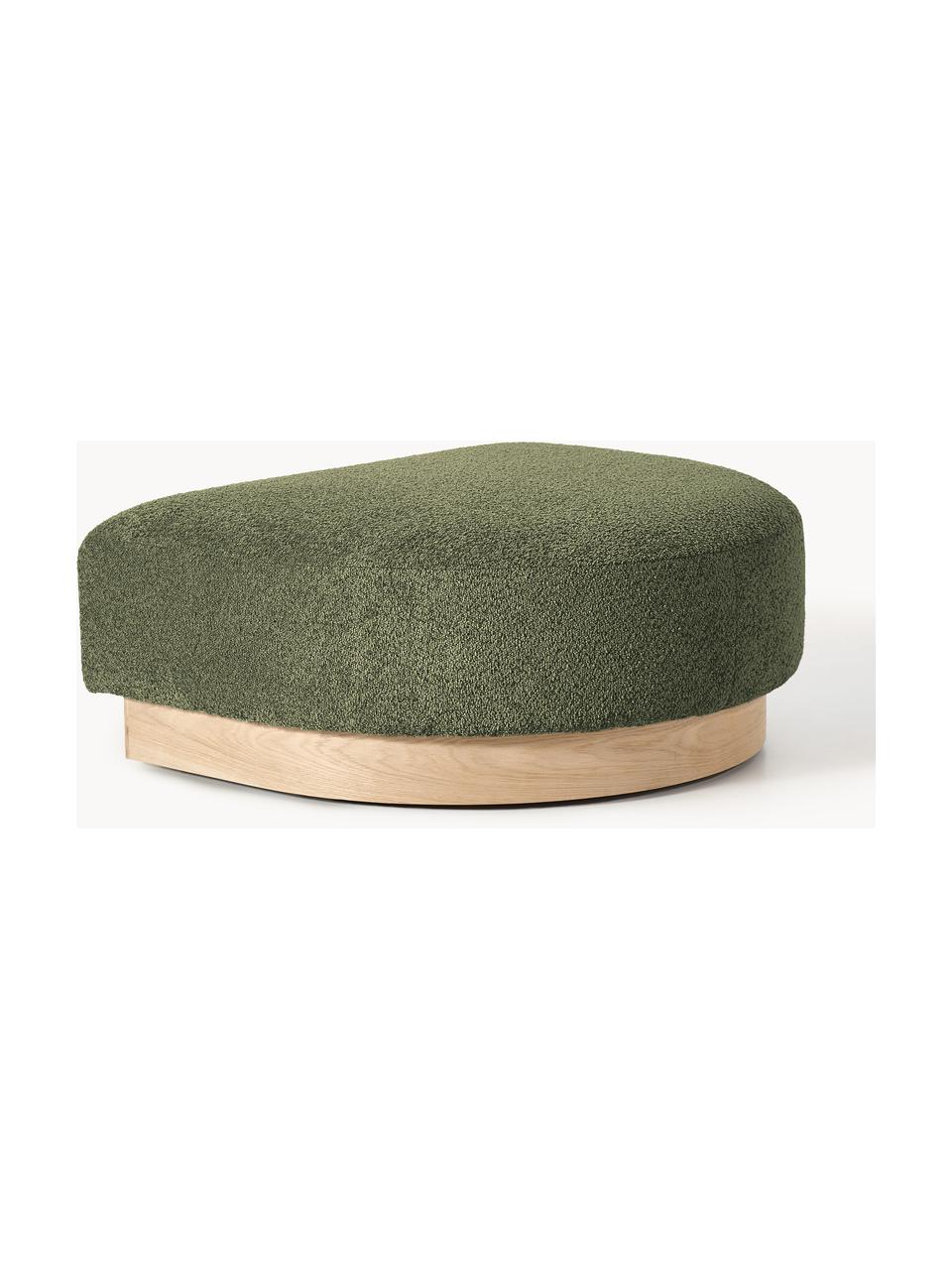 Pouf en peluche-bouclette Natalie, Peluche-bouclette vert foncé, bois de hêtre clair, larg. 91 x haut. 45 cm