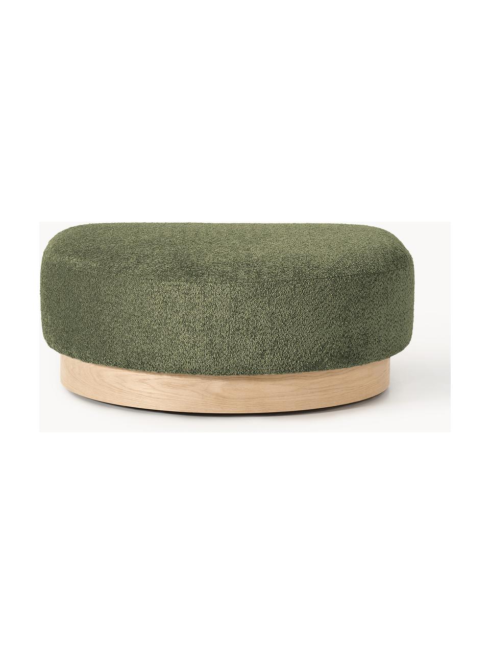 Pouf en peluche-bouclette Natalie, Peluche-bouclette vert foncé, bois de hêtre clair, larg. 91 x haut. 45 cm