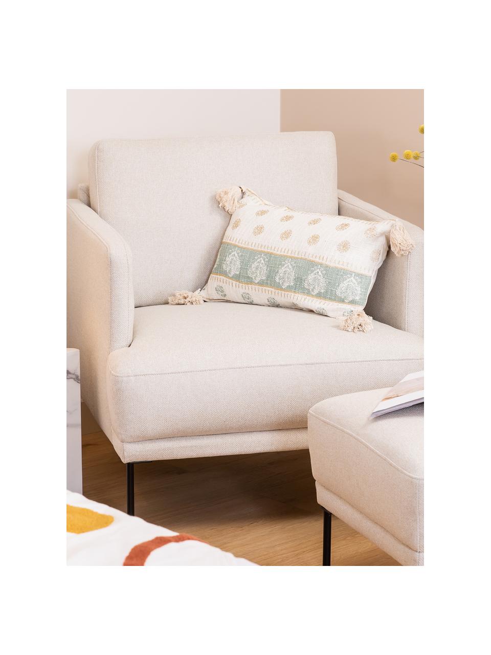 Housse de coussin rectangulaire Jasmine, 100 % coton, Blanc crème, vert sauge, larg. 30 x long. 50 cm