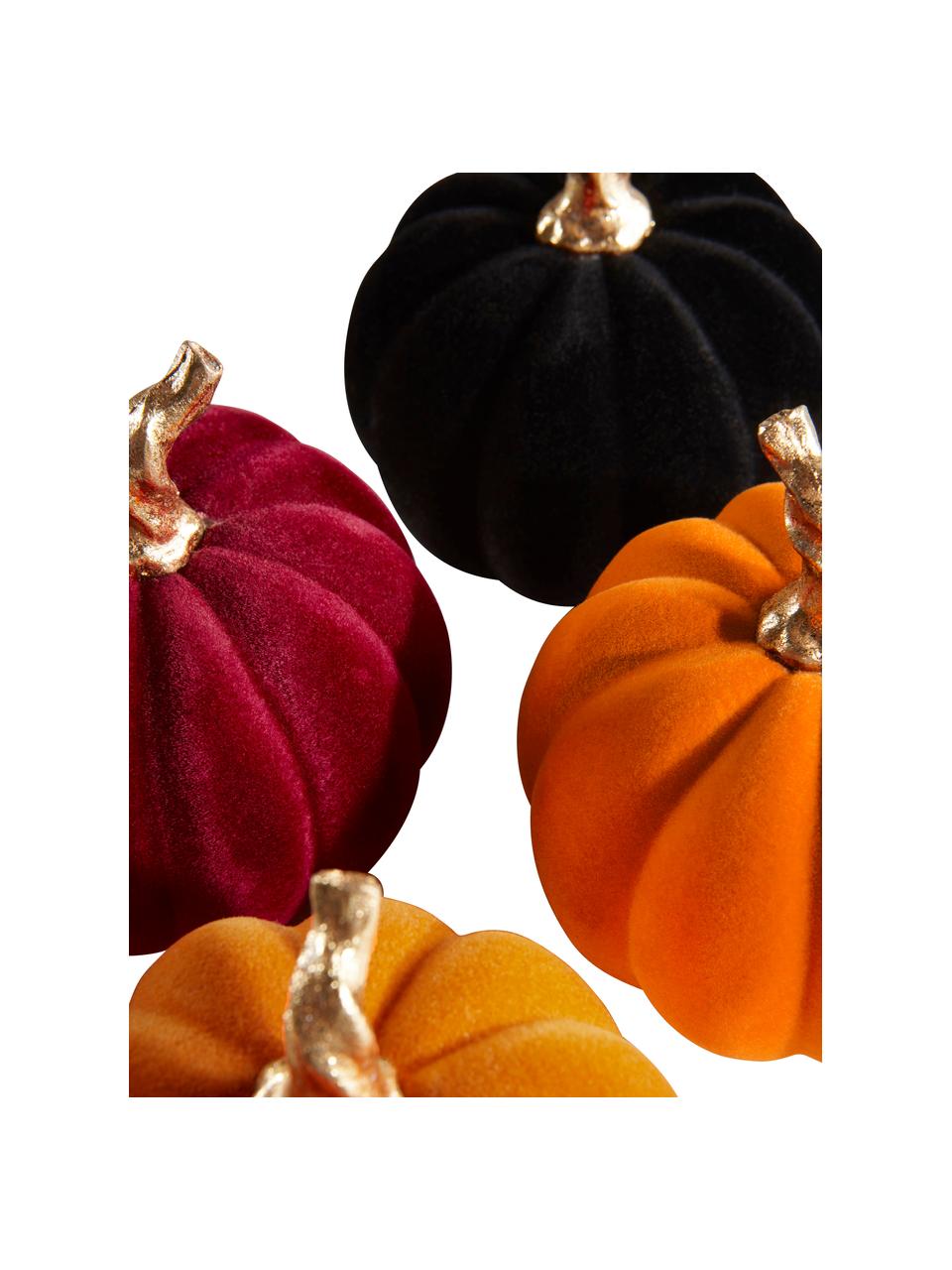 Decoratieve pompoenen Mercy, set van 4, Bekleding: fluweel (100 % polyester), Frame: polyhars, Oranje, rood, zwart, Ø 9 x H 9 cm