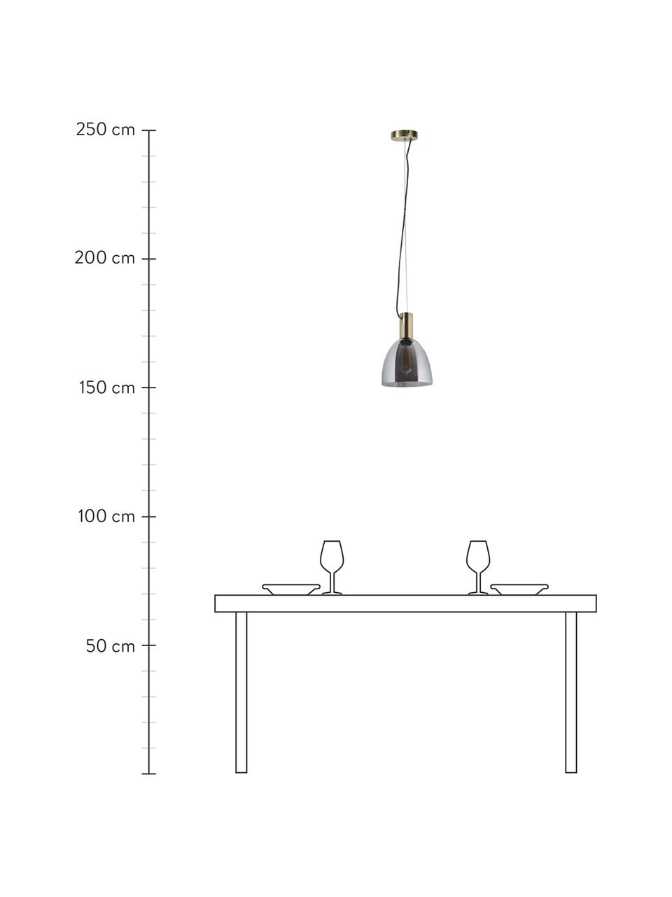 Kleine hanglamp Lebalio van rookglas, Lampenkap: rookglas, Baldakijn: vermessingd metaal, Grijs, Ø 20 cm