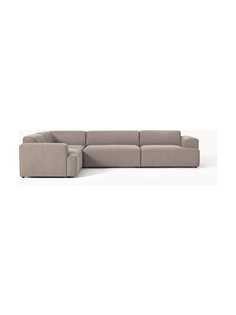 Großes Ecksofa Melva (4-Sitzer), Bezug: 100 % Polyester Der strap, Gestell: Massives Kiefern- und Fic, Füße: Kunststoff Dieses Produkt, Webstoff Taupe, B 339 x T 220 cm, Eckteil links