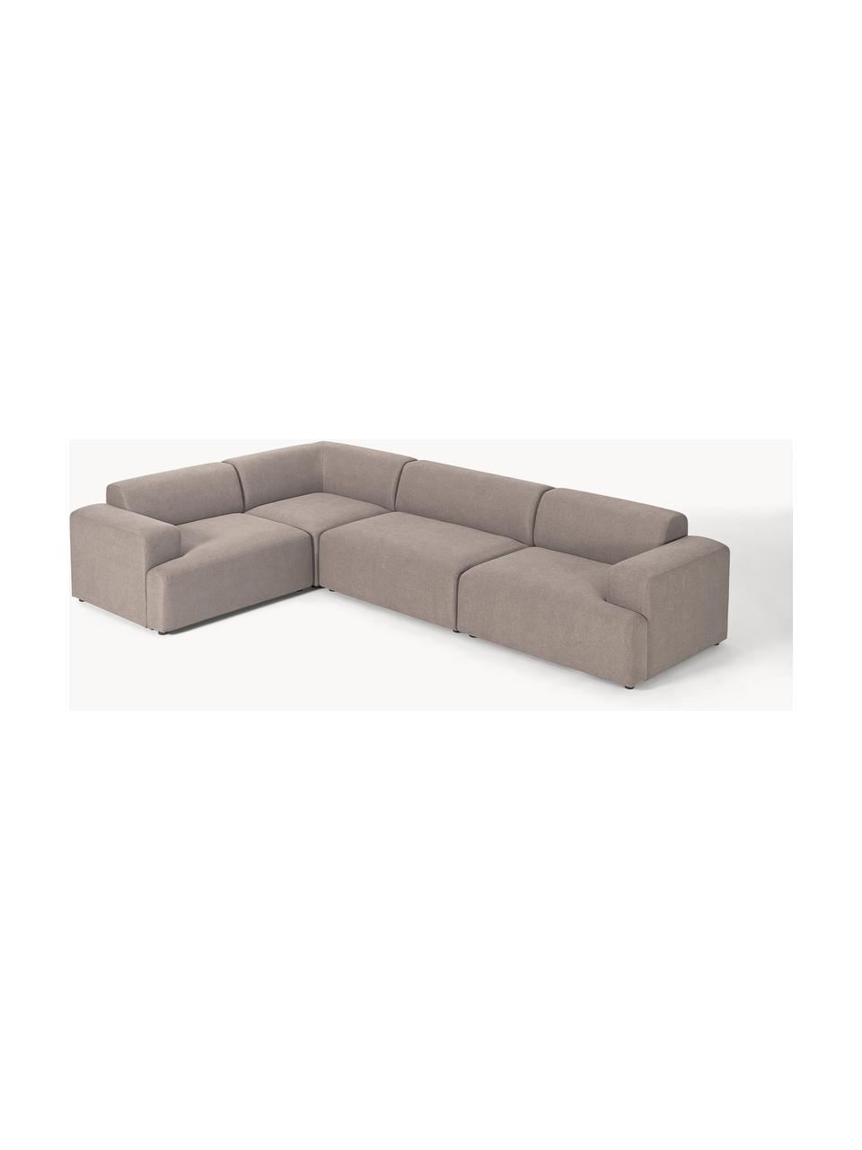 Divano angolare grande 4 posti Melva, Rivestimento: 100% poliestere Con 115.0, Struttura: legno massiccio di pino e, Piedini: plastica Questo prodotto , Tessuto taupe, Larg. 339 x Prof. 220 cm, chaise-longue a destra