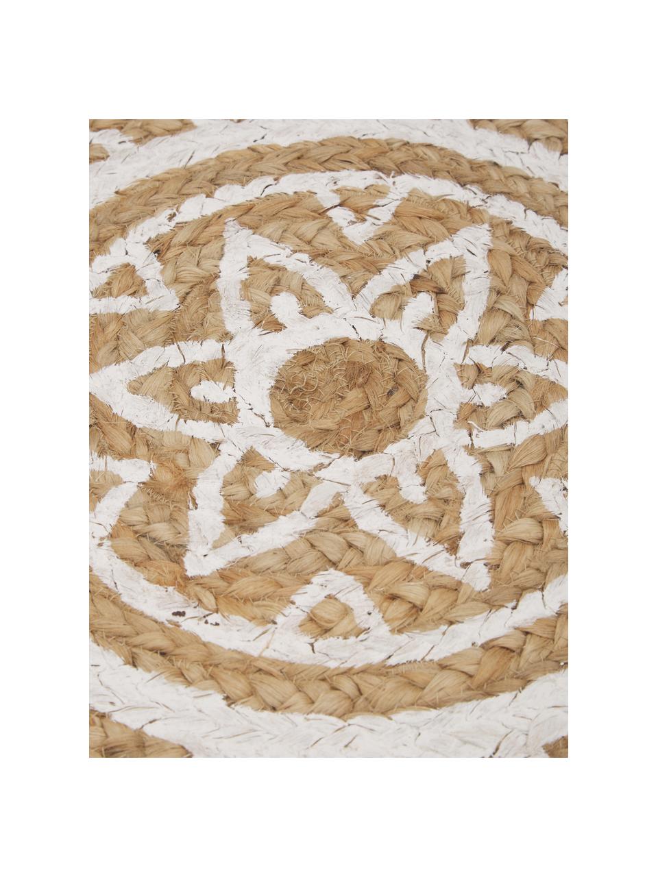 Tapis rond jute Dahlia, 100 % jute, Beige, blanc, Ø 200 cm (taille L)