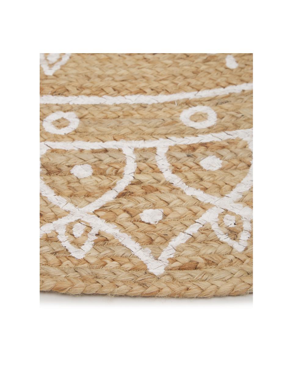 Tapis rond jute Dahlia, 100 % jute, Beige, blanc, Ø 200 cm (taille L)