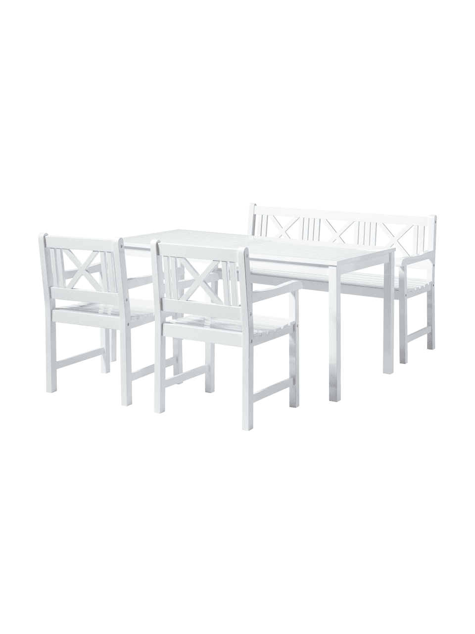 Grand banc de jardin en bois Rosenborg, Bois d'acajou, laqué, Blanc, larg. 150 x haut. 89 cm