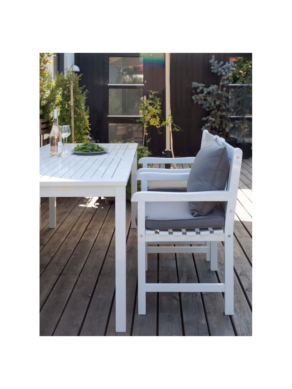 Panca grande da giardino in legno Rosenborg, Legno di mogano laccato, Legno di teak laccato bianco, Larg. 150 x Alt. 89 cm