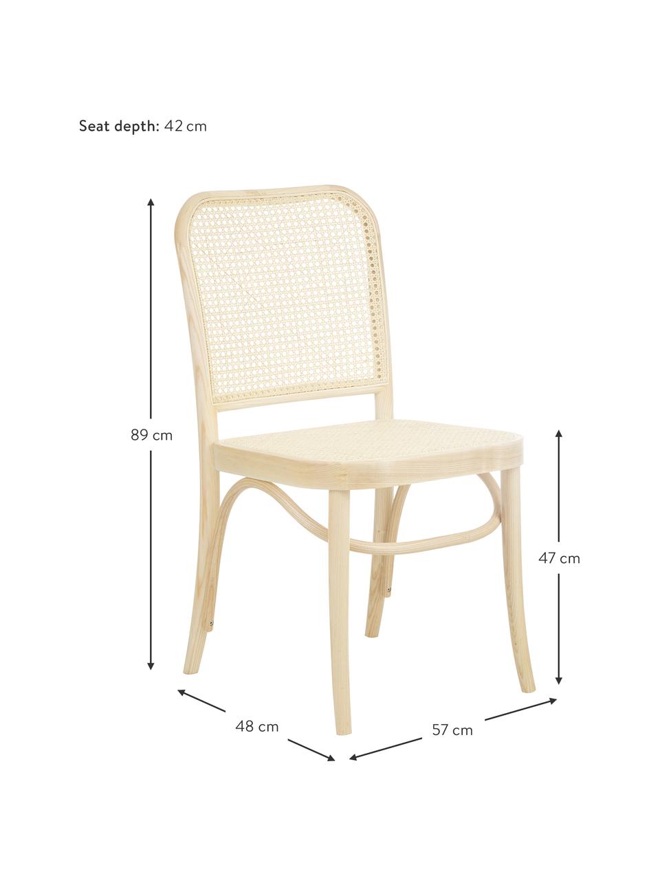 Krzesło z drewna z plecionką wiedeńską  Franz, Stelaż: lite drewno bukowe, Jasne drewno, S 48 x W 89 cm