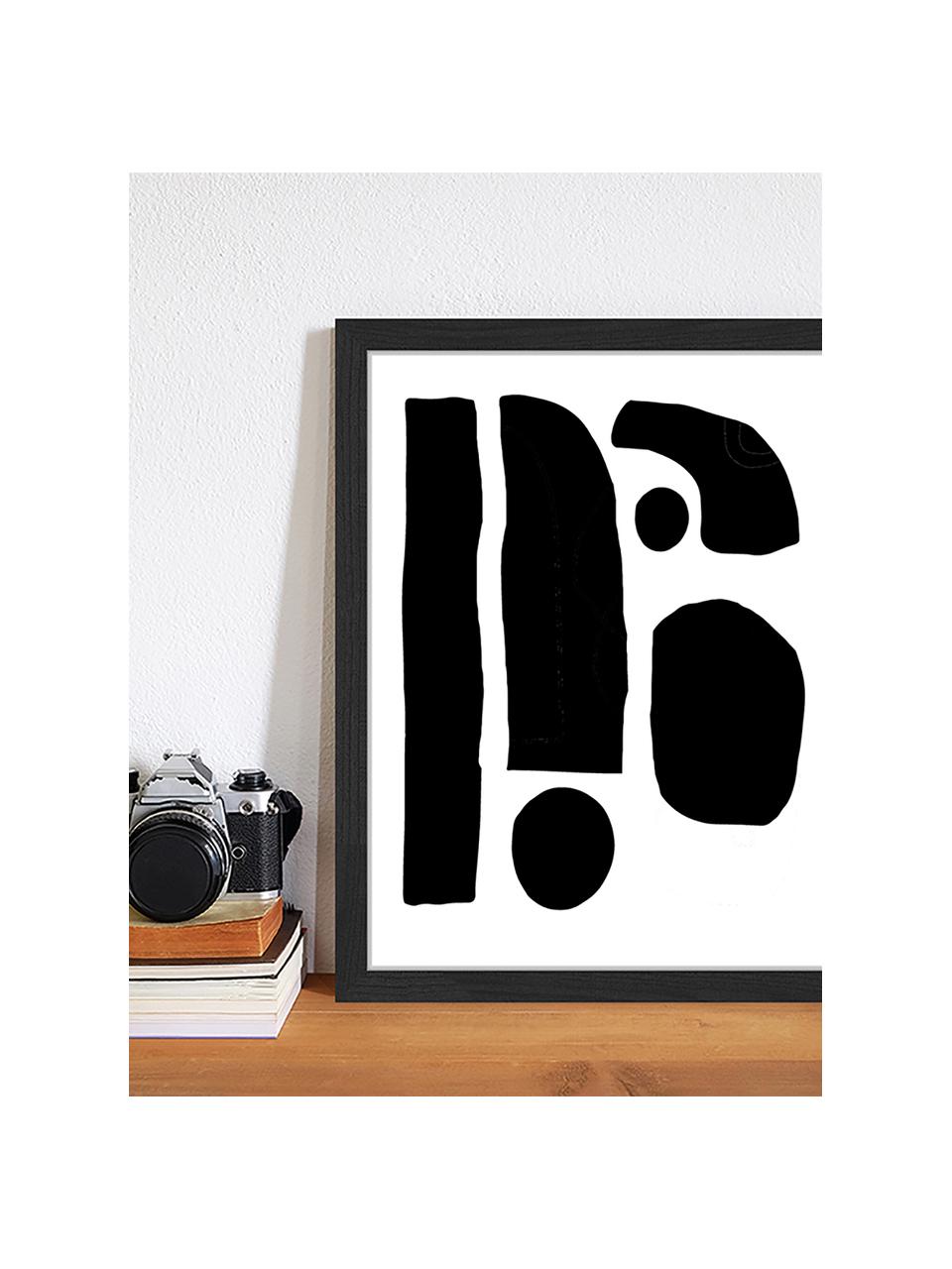 Gerahmter Digitaldruck Geometric Collage, Bild: Digitaldruck auf Papier, , Rahmen: Holz, lackiert, Front: Plexiglas, Schwarz, Weiß, B 33 x H 43 cm
