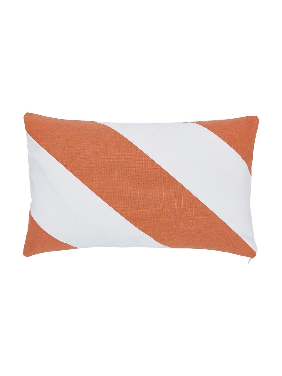 Gestreepte kussenhoes Ren in oranje/wit, 100% katoen, Wit, oranje, B 30 x L 50 cm