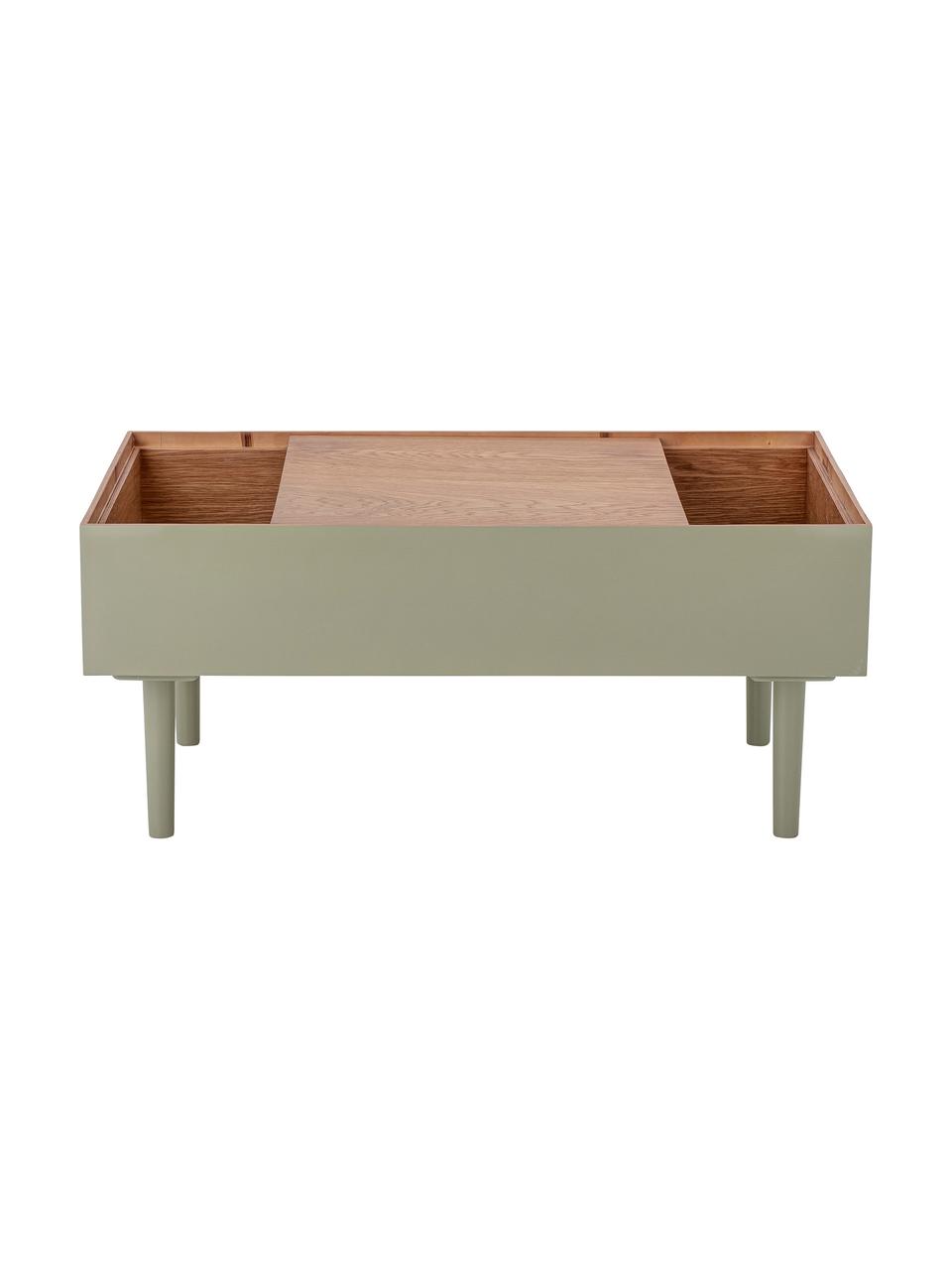 Table d'appoint avec rangement Favne, Contreplaqué, placage en bois de chêne, Bois, vert laqué, larg. 90 x prof. 50 cm