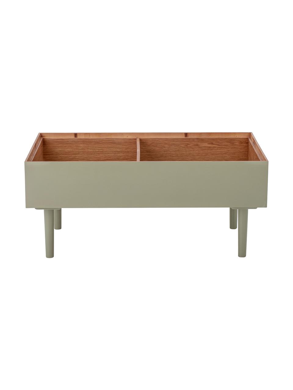 Odkládací stolek s úložným prostorem Favne, Překližka, dubová dýha, Dřevo, zeleně lakované, Š 90 cm, H 50 cm