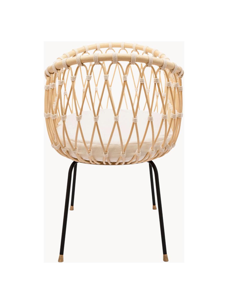 Handgefertigtes Stubenbett Emil aus Rattan, Beine: Stahl, beschichtet, Füße: Mangoholz, Matratze: Kokoskern, Schafwolle, Ba, Beige, Off White, B 51 x L 84 cm