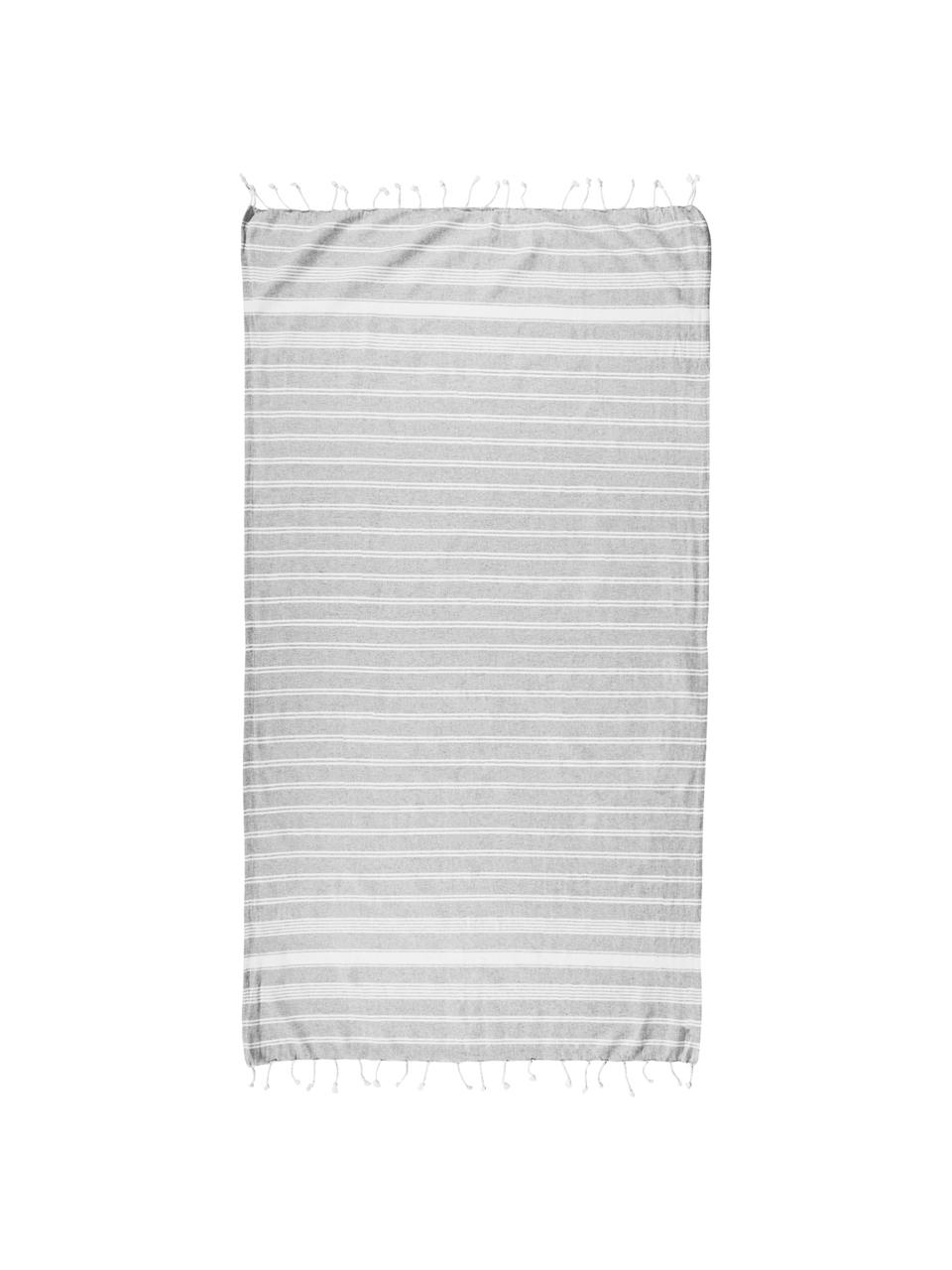 Pruhovaný plážový uterák so strapcami Surfside, 100 % bavlna, Svetlosivá, Š 90 x D 170 cm