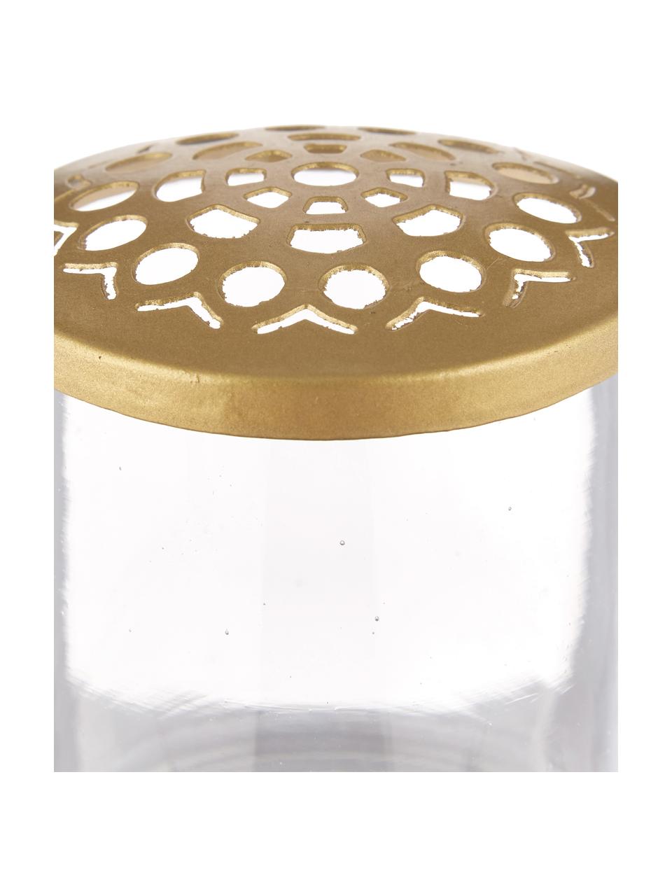 Kleine vazenset Kassandra met deksel, 2-delig, Vaas: glas, Deksel: roestrvrijstaal, Transparant, messingkleurig, Set met verschillende groottes