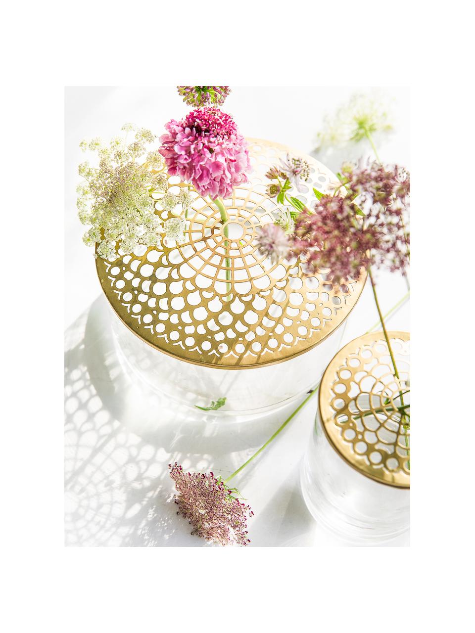 Petits vases transparents Kastanje, 2 élém., Transparent avec couvercle en laiton, Lot de différentes tailles