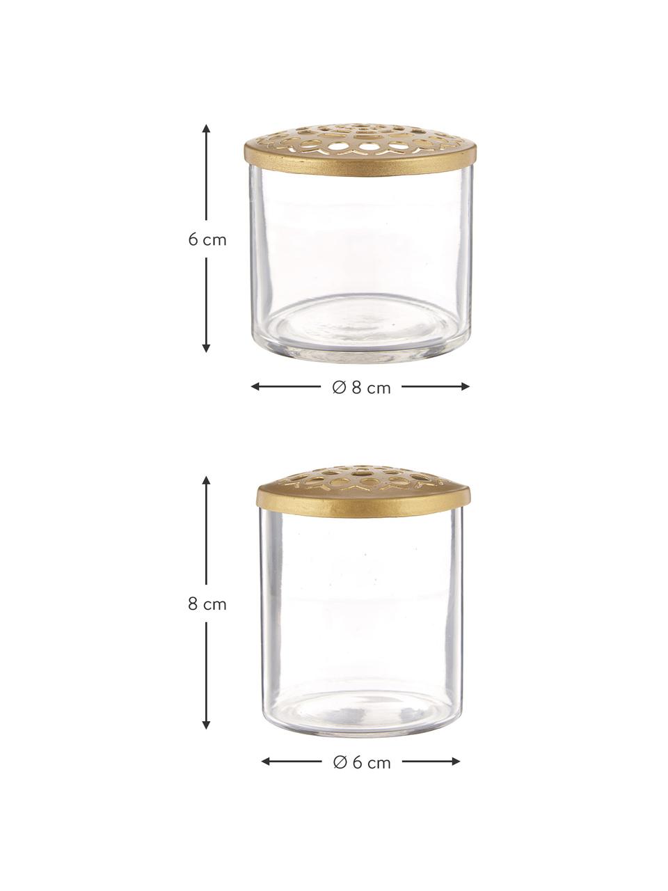 Set 2 vasi piccoli con coperchio Kassandra, Vaso: vetro, Coperchio: acciaio inossidabile, Trasparente, ottonato, Set in varie misure