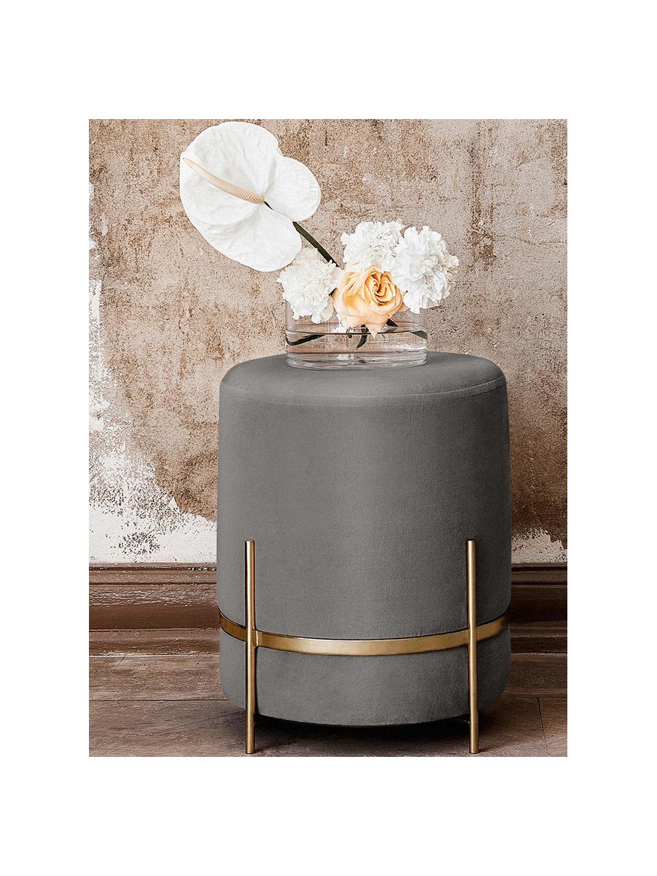 Pouf in velluto Haven, Rivestimento: velluto di cotone, Grigio, dorato, Ø 38 x Alt. 45 cm