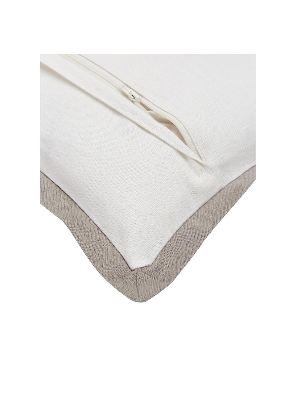 Poszewka na poduszkę z lnu z lamówką Mira, 51% len, 49% bawełna, Biały, S 30 x D 50 cm