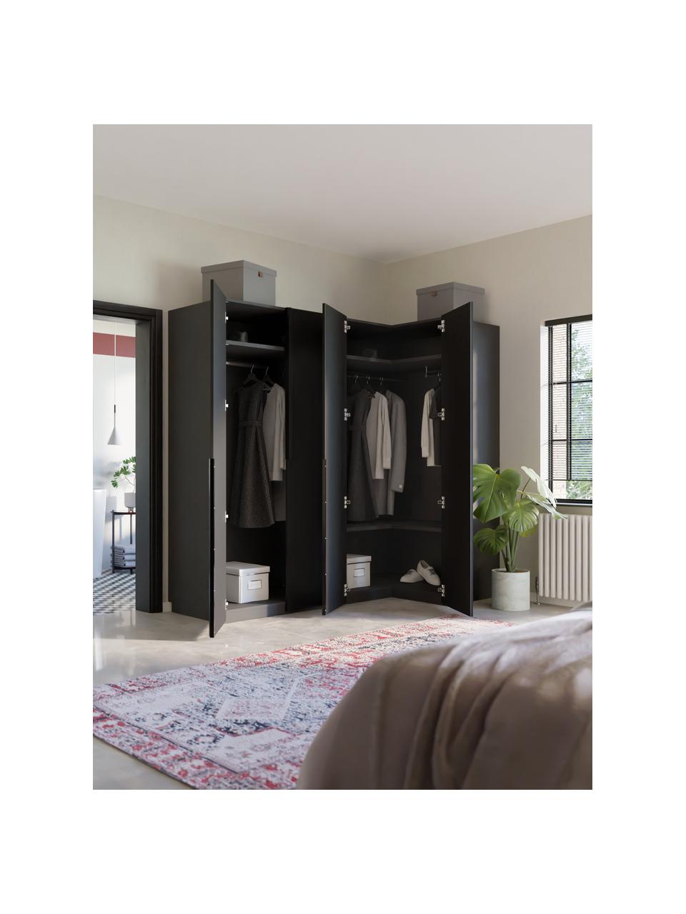 Armoire d'angle modulaire Leon, larg. 215 cm, plusieurs variantes, Noir, Basic Interior : larg. 215 x haut. 236 cm, avec module d'angle
