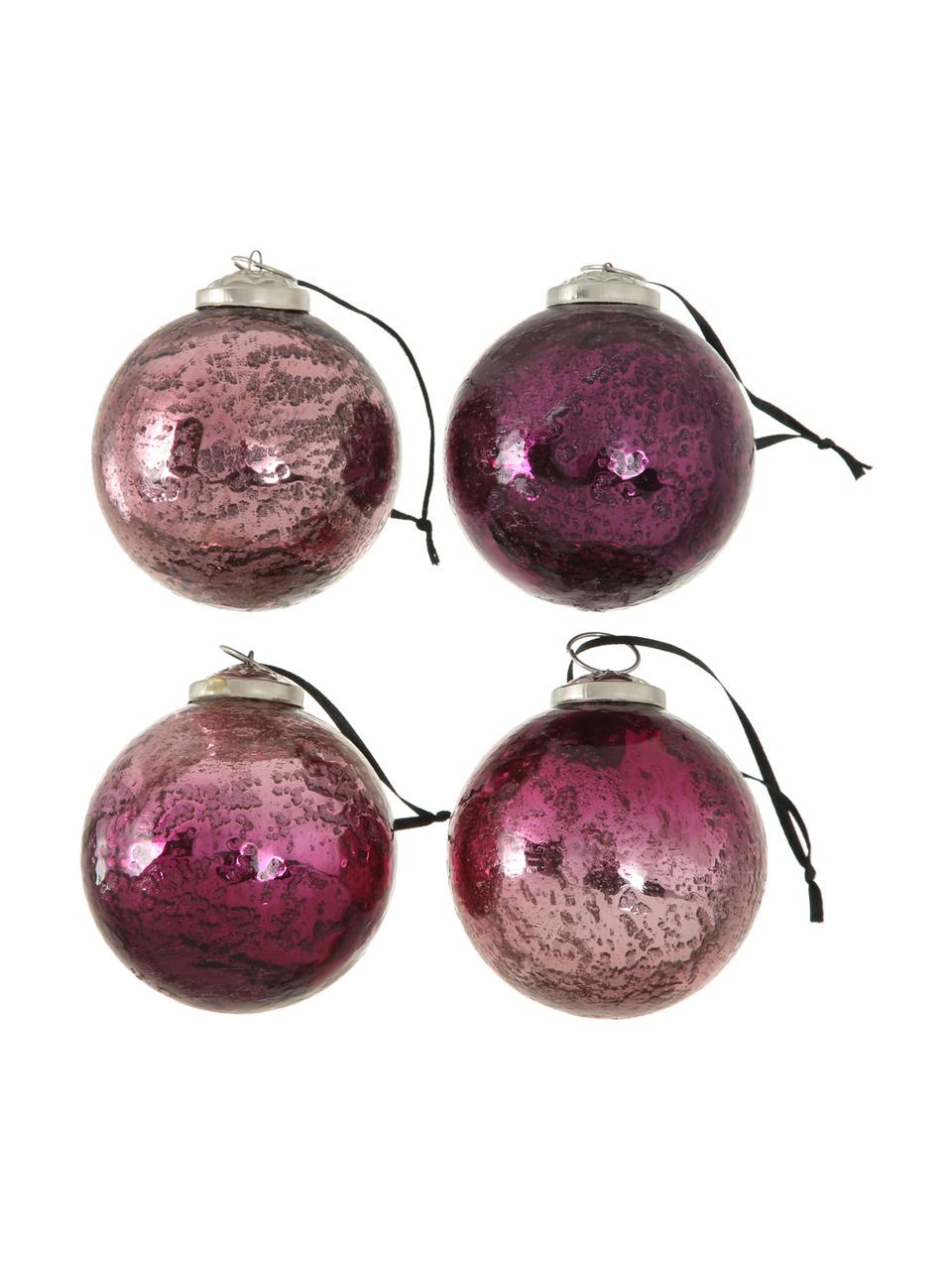 Sada vánočních koulí Emilia, 4 díly, Odstíny růžové, fialová