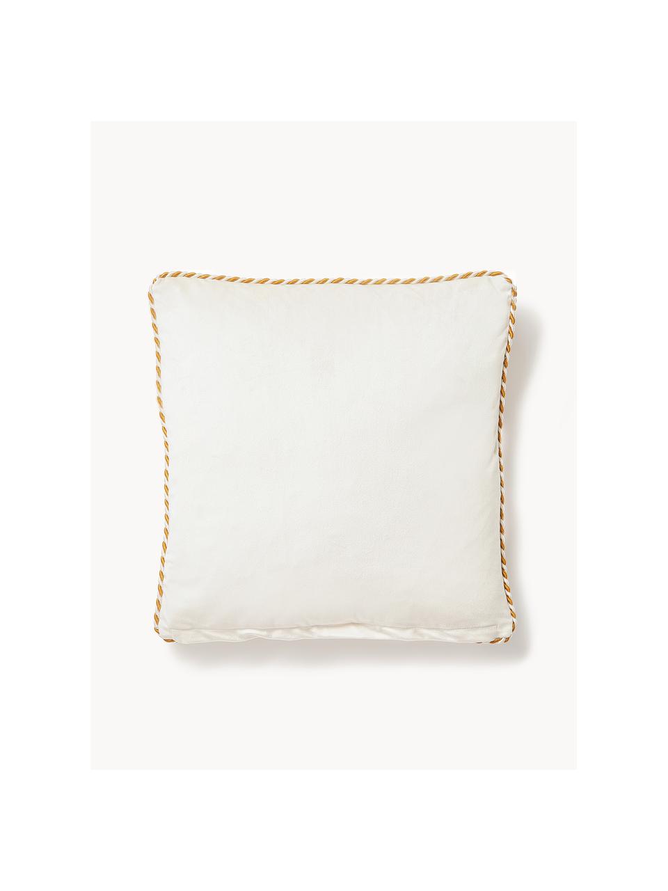 Housse de coussin 45x45 en velours Skyler, Blanc crème, vert, larg. 45 x long. 45 cm