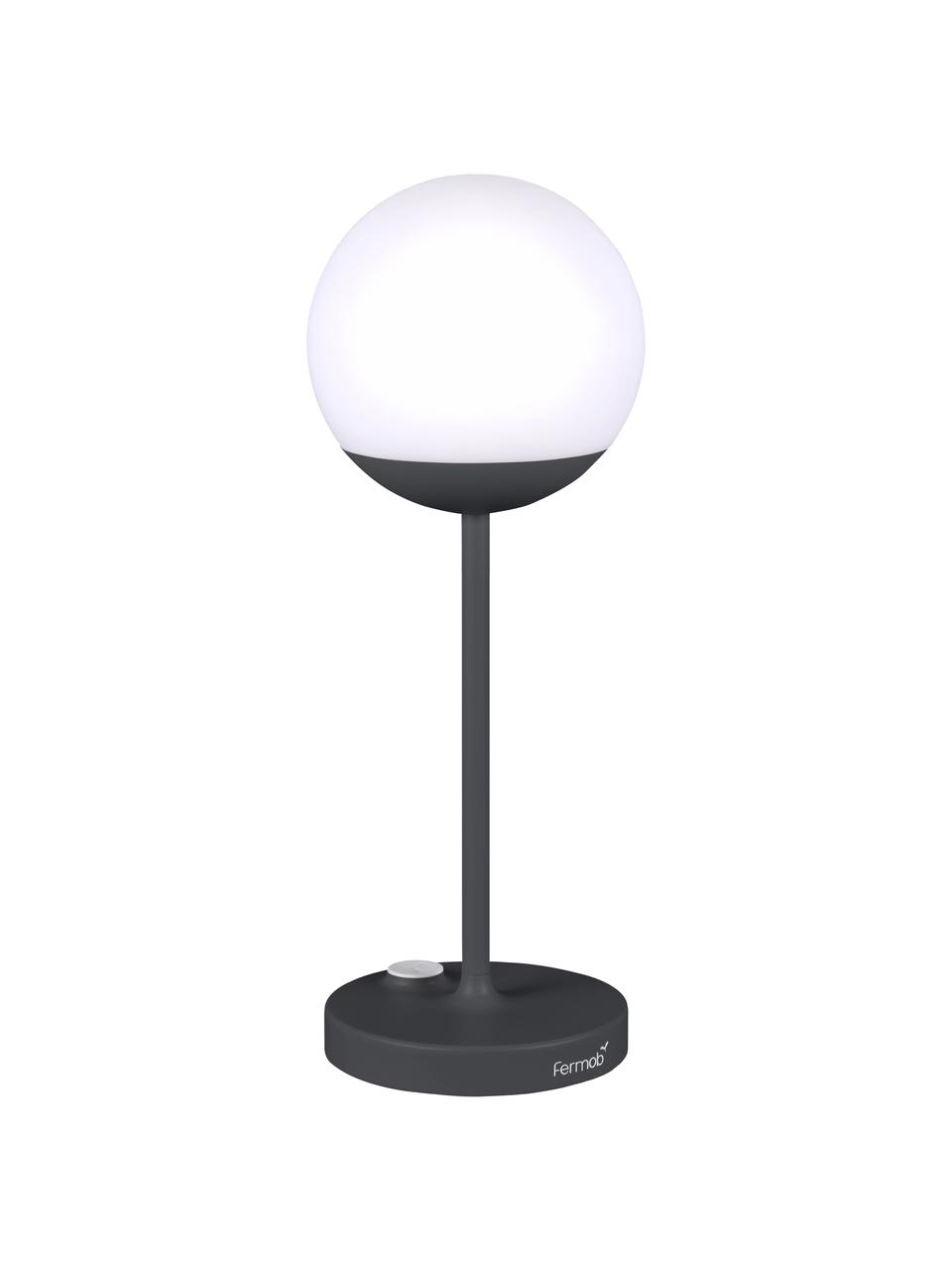 Lámpara de mesa regulable para exterior Mooon, portátil, Pantalla: polietileno, Blanco, gris antracita, Ø 14 x Al 41 cm