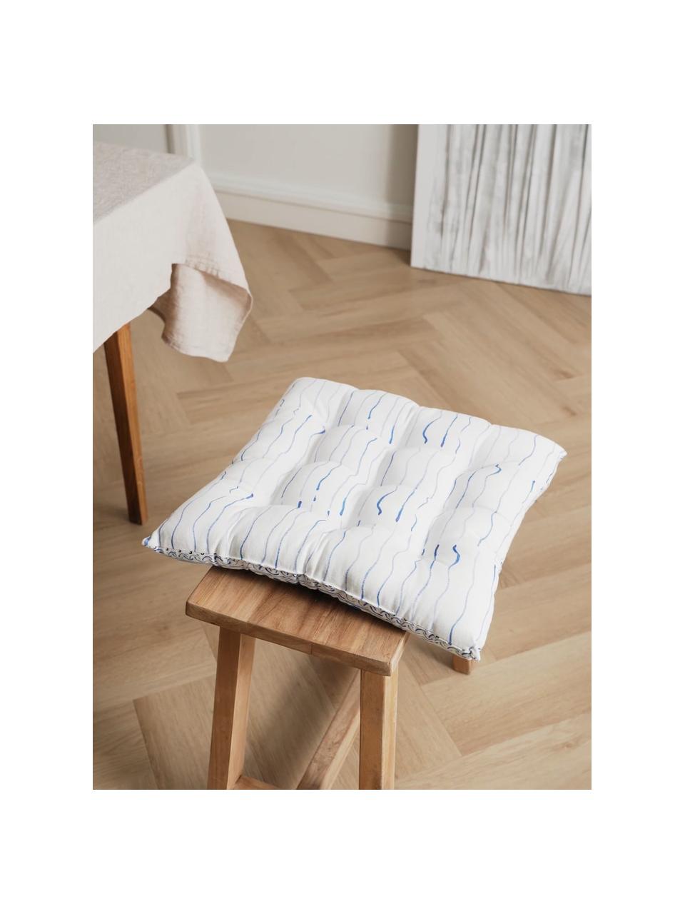 Cuscino sedia reversibile in cotone fantasia Andrea, Rivestimento: 100% cotone, Blu, Larg. 40 x Lung. 40 cm