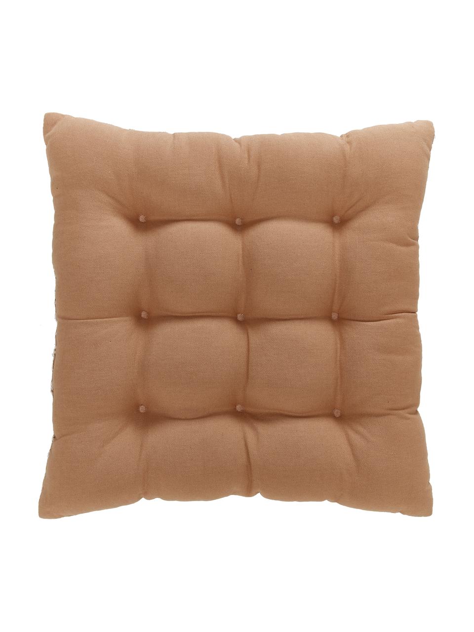 Cojín de asiento de algodón Blaki, Tapizado: 100% algodón, Marrón, blanco crema, An 40 x L 40 cm