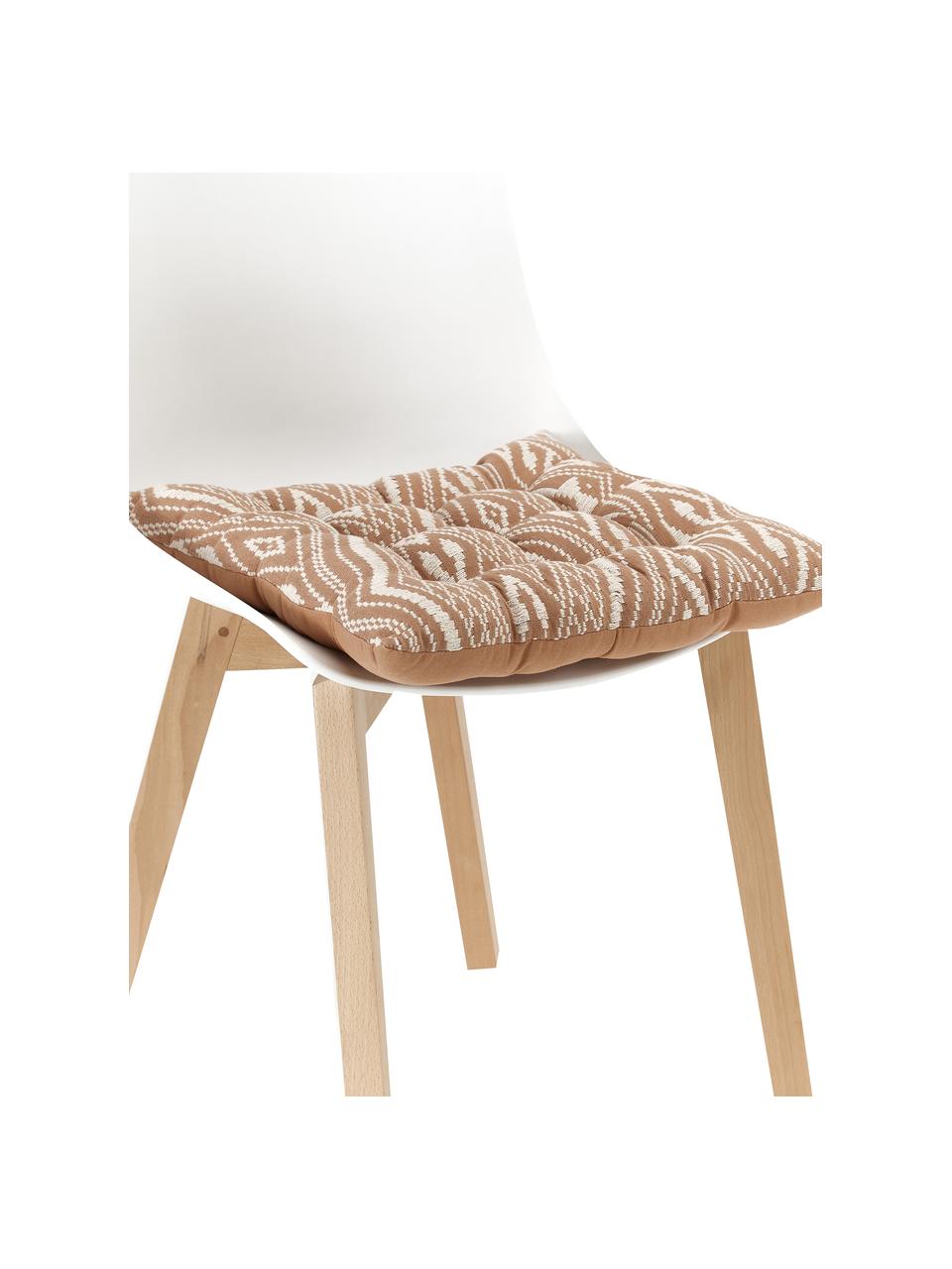 Cojín de asiento de algodón Blaki, Tapizado: 100% algodón, Marrón, blanco crema, An 40 x L 40 cm