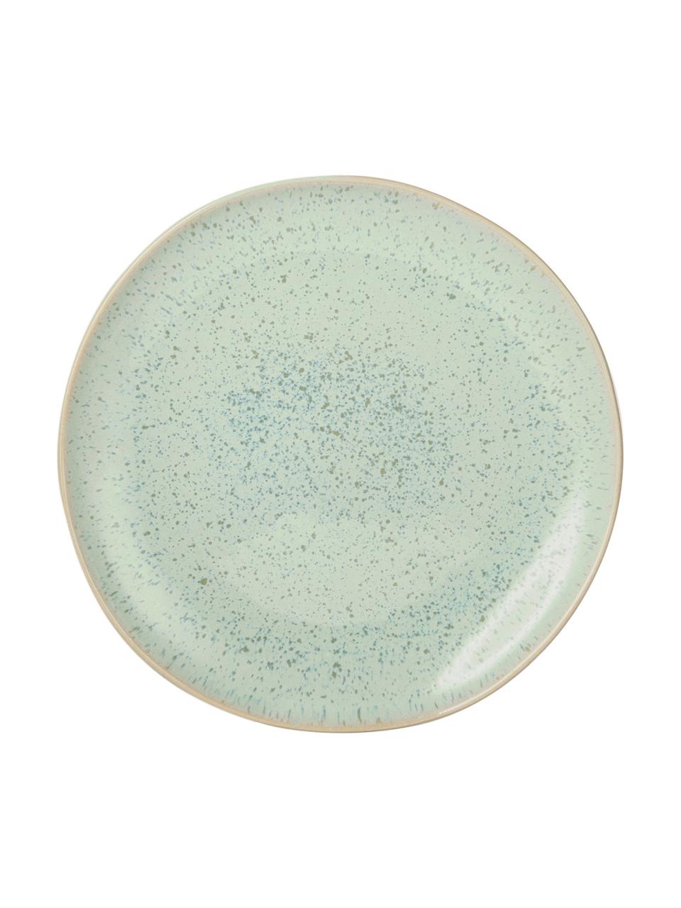 Handbemalte Frühstücksteller Areia mit reaktiver Glasur, 2 Stück, Steingut, Mint, Gebrochenes Weiss, Beige, Ø 22 cm