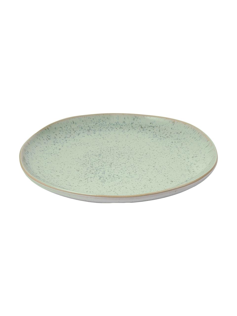 Handbemalte Frühstücksteller Areia mit reaktiver Glasur, 2 Stück, Steingut, Mint, Gebrochenes Weiß, Beige, Ø 22 cm