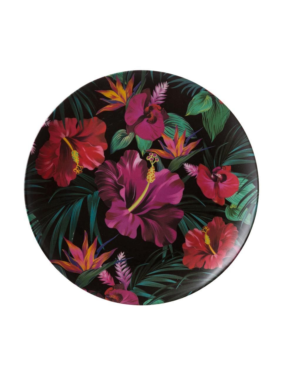 Assiette plate en bambou Tropical Flower, Tons verts, couleurs fuchsia, rouge, blanc