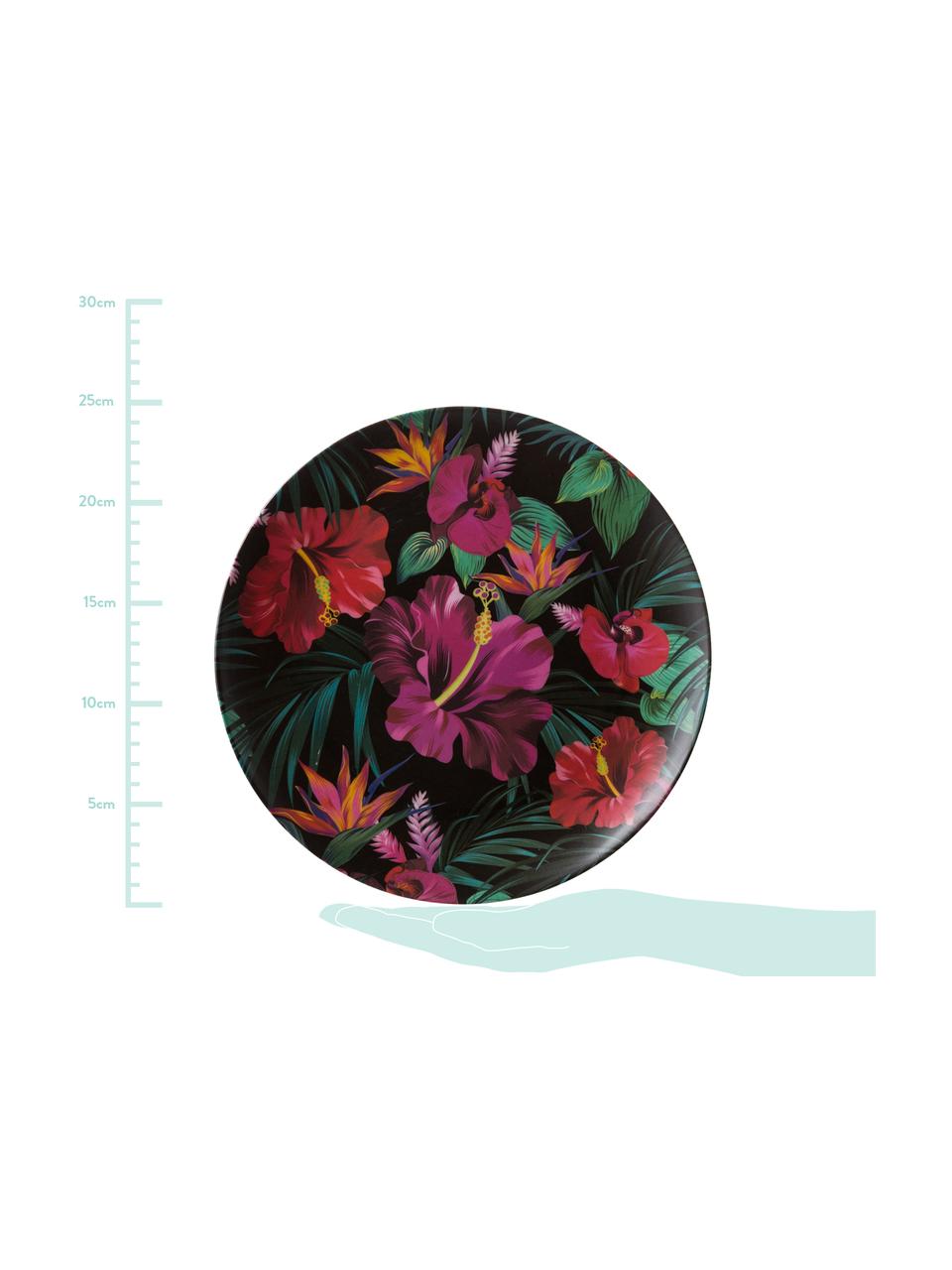 Assiette plate en bambou Tropical Flower, Tons verts, couleurs fuchsia, rouge, blanc